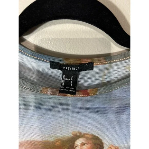 Forever 21 Ladies Crop Sheer Top Stretchy Renaissance Painting Long Sleeve Small - Picture 3 of 9